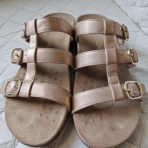 Vionic Misa Women's Size 10 Adjustable Sandals Rose Gold Metallic Slides